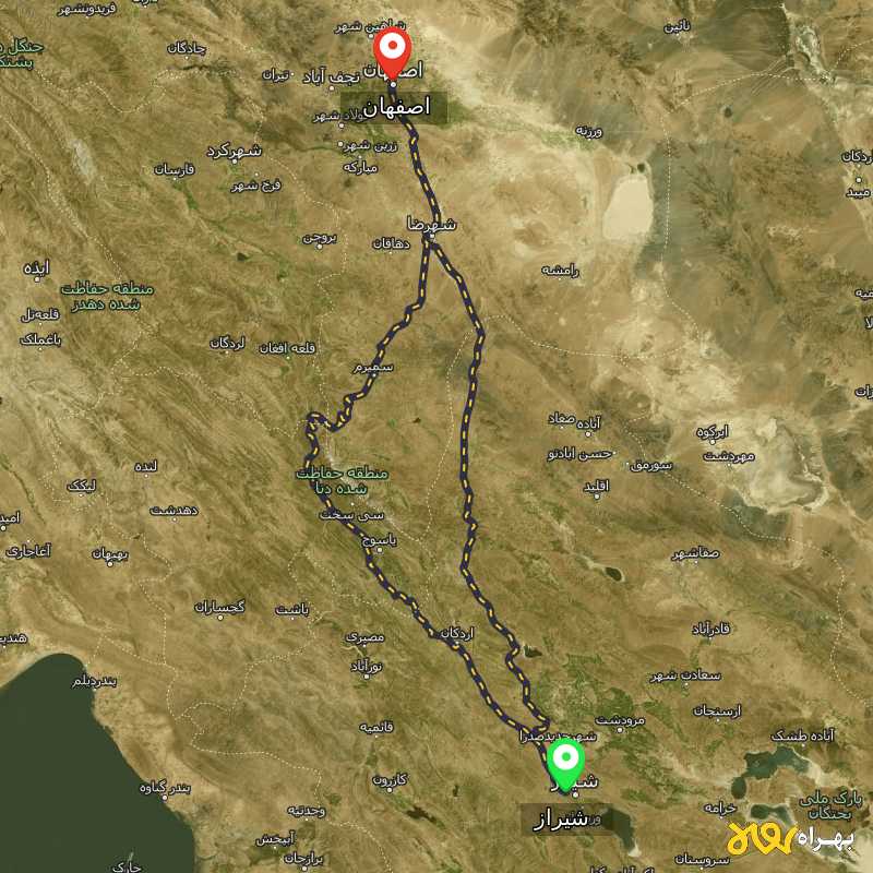 مسافت و فاصله اصفهان تا شیراز از ۲ مسیر - مرداد ۱۴۰۳