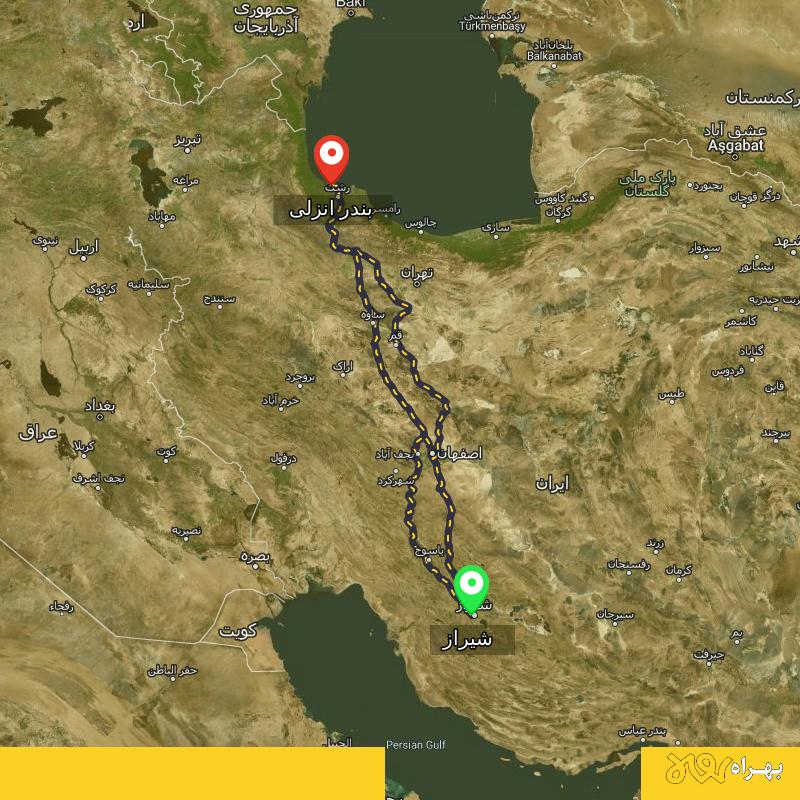 مسافت و فاصله بندر انزلی تا شیراز از 3 مسیر - مسیریاب بهراه
