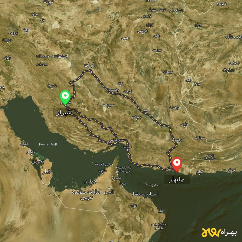 مسافت و فاصله چابهار تا شیراز از 3 مسیر - مسیریاب بهراه