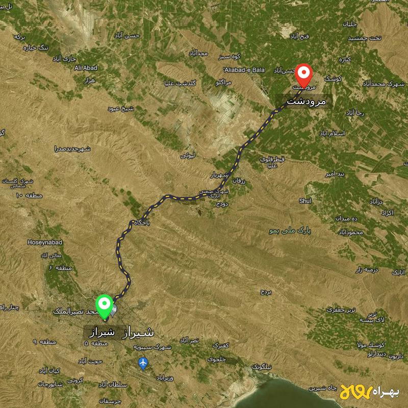 مسافت و فاصله مرودشت - فارس تا شیراز - مسیریاب بهراه