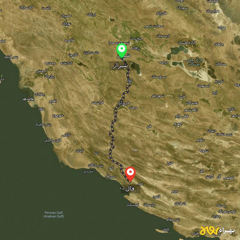 مسافت و فاصله فال - فارس تا شیراز - آبان ۱۴۰۳