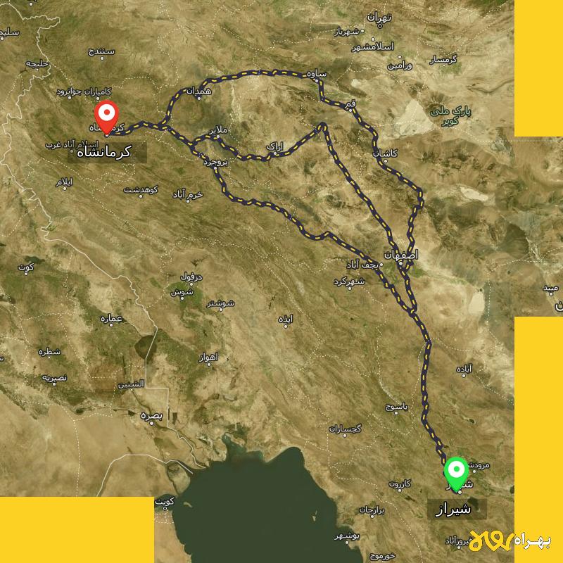 مسافت و فاصله کرمانشاه تا شیراز از ۳ مسیر - مرداد ۱۴۰۳