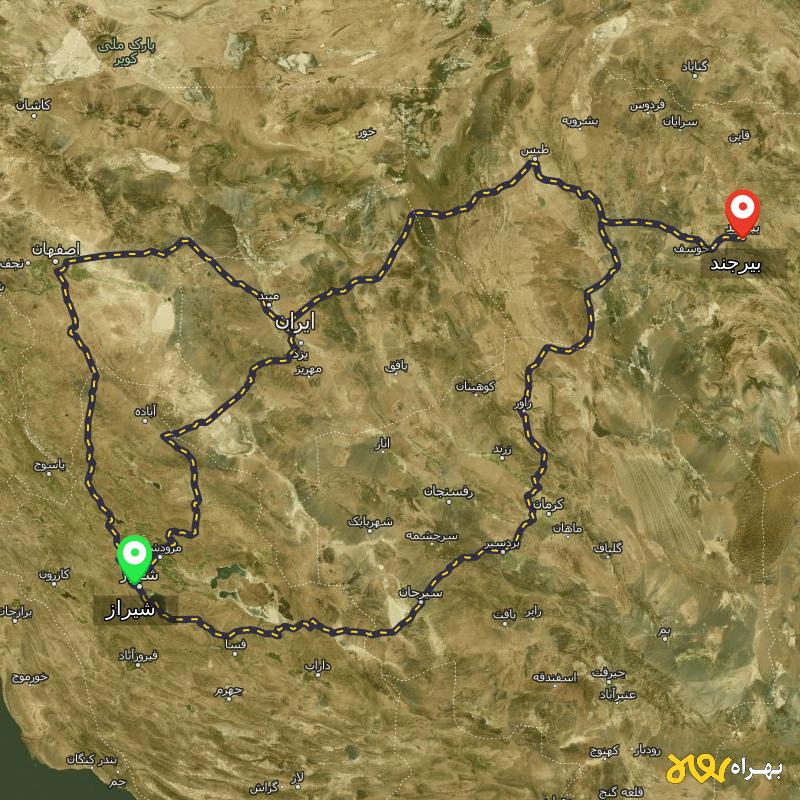 مسافت و فاصله بیرجند تا شیراز از ۳ مسیر - مرداد ۱۴۰۳