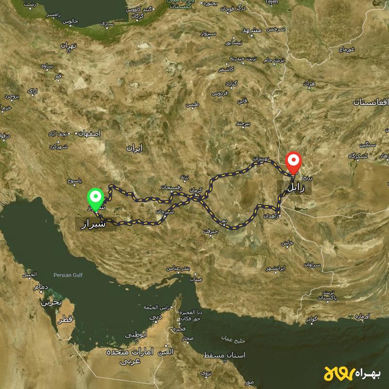 مسافت و فاصله زابل تا شیراز از ۳ مسیر - اردیبهشت ۱۴۰۳