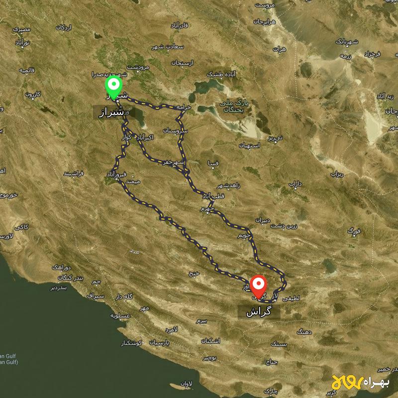 مسافت و فاصله گراش - فارس تا شیراز از ۳ مسیر - مهر ۱۴۰۳