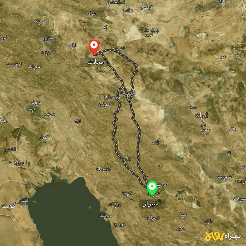 مسافت و فاصله محلات - مرکزی تا شیراز از ۳ مسیر - مرداد ۱۴۰۳