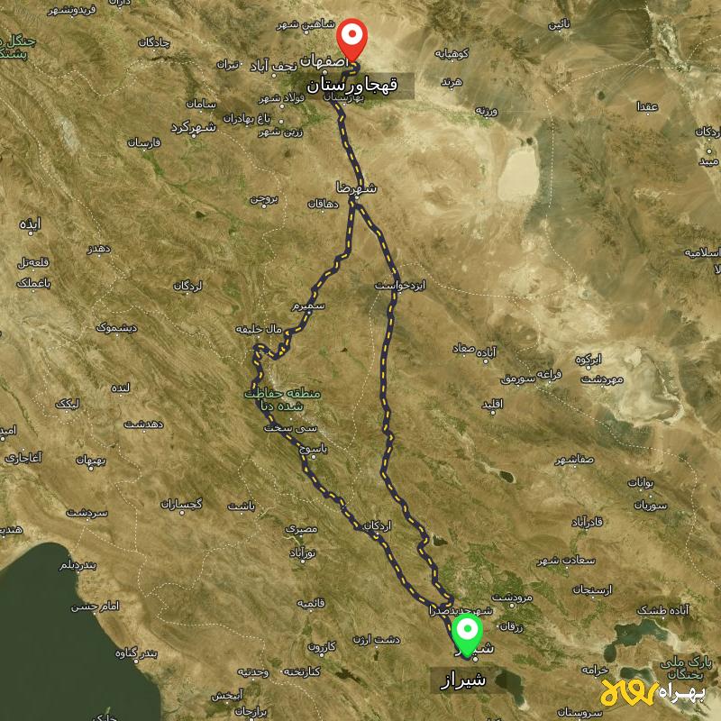 مسافت و فاصله قهجاورستان - اصفهان تا شیراز از ۲ مسیر - مهر ۱۴۰۳