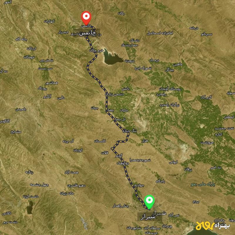 مسافت و فاصله خانمین - فارس تا شیراز - شهریور ۱۴۰۳