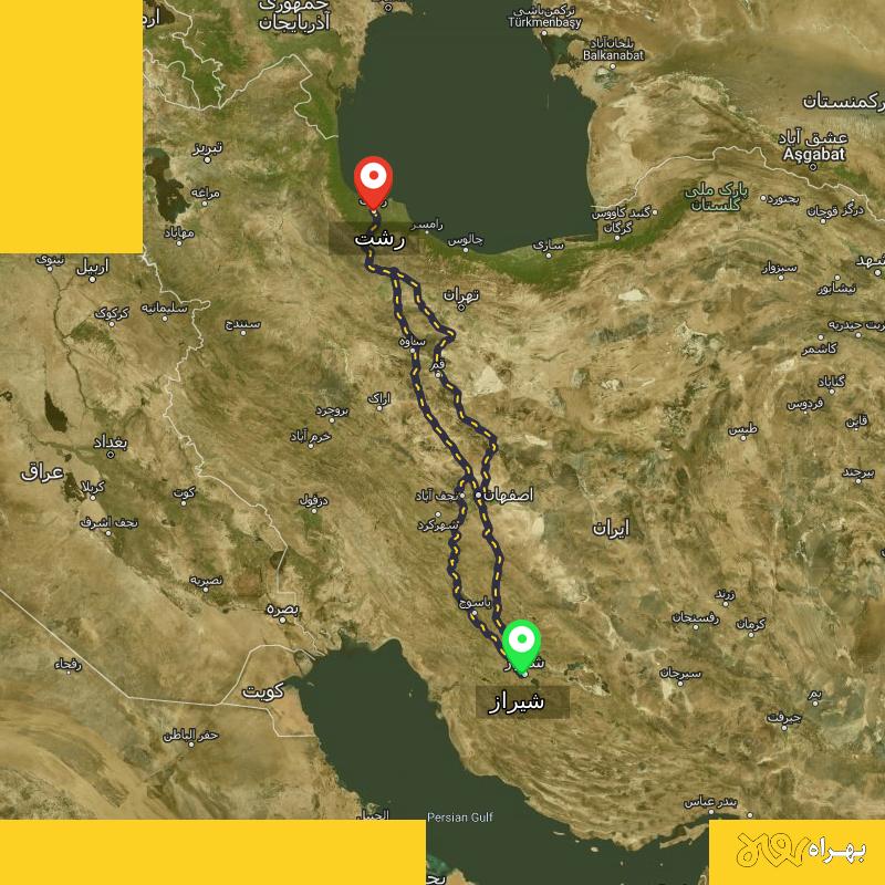 مسافت و فاصله رشت تا شیراز از ۳ مسیر - مرداد ۱۴۰۳