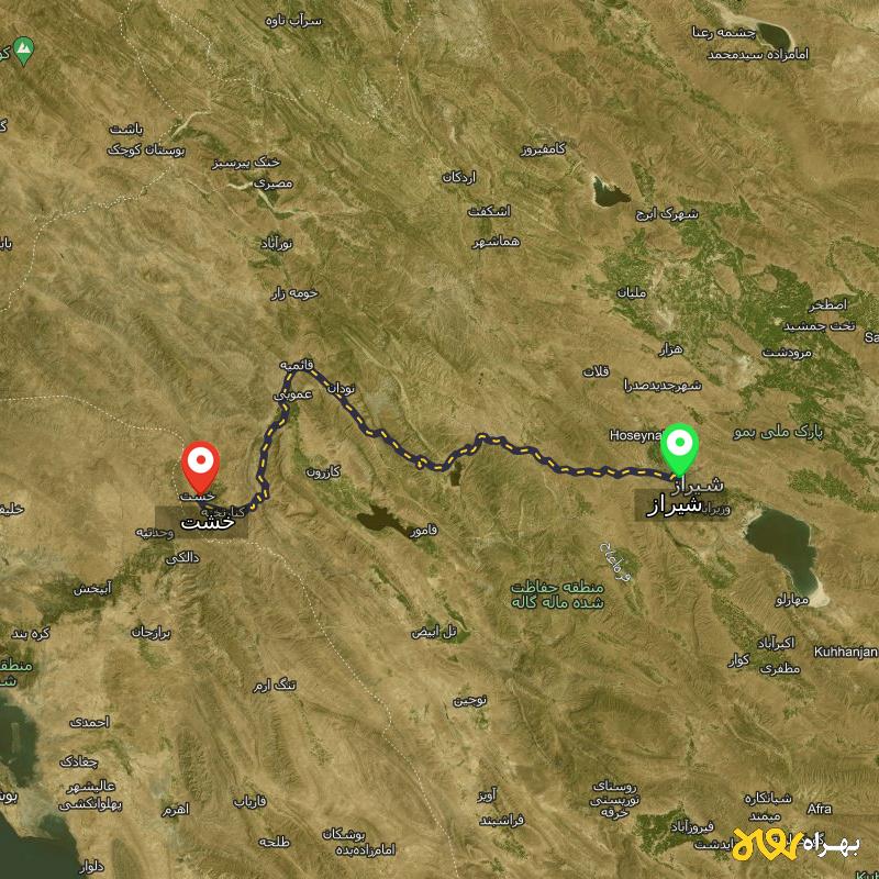 مسافت و فاصله خشت - فارس تا شیراز - اردیبهشت ۱۴۰۳