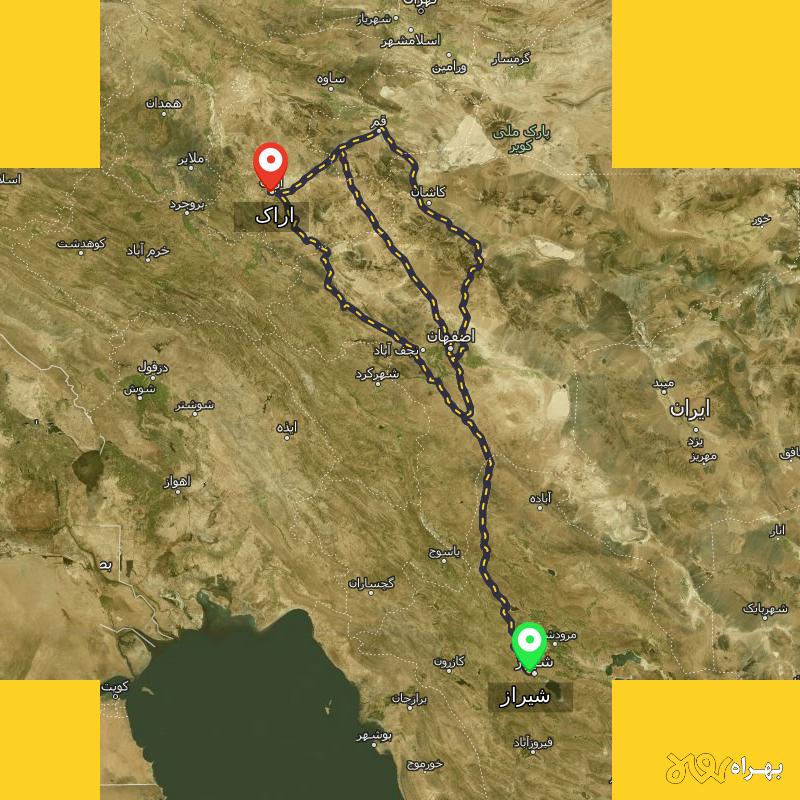 مسافت و فاصله اراک تا شیراز از 3 مسیر - مسیریاب بهراه