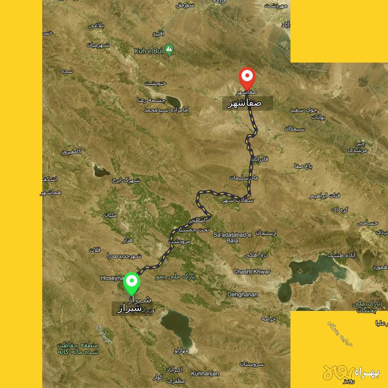 مسافت و فاصله صفاشهر - فارس تا شیراز - مسیریاب بهراه