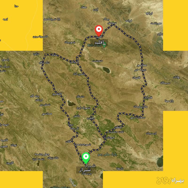 مسافت و فاصله اقلید - فارس تا شیراز از ۳ مسیر - مهر ۱۴۰۳
