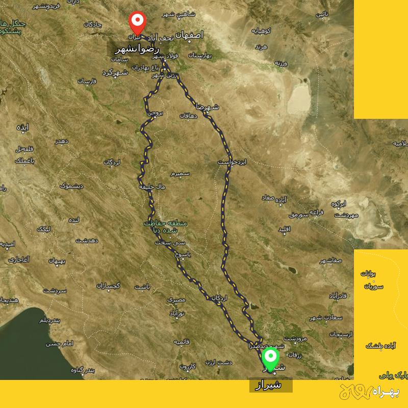 مسافت و فاصله رضوانشهر - اصفهان تا شیراز از ۲ مسیر - مهر ۱۴۰۳