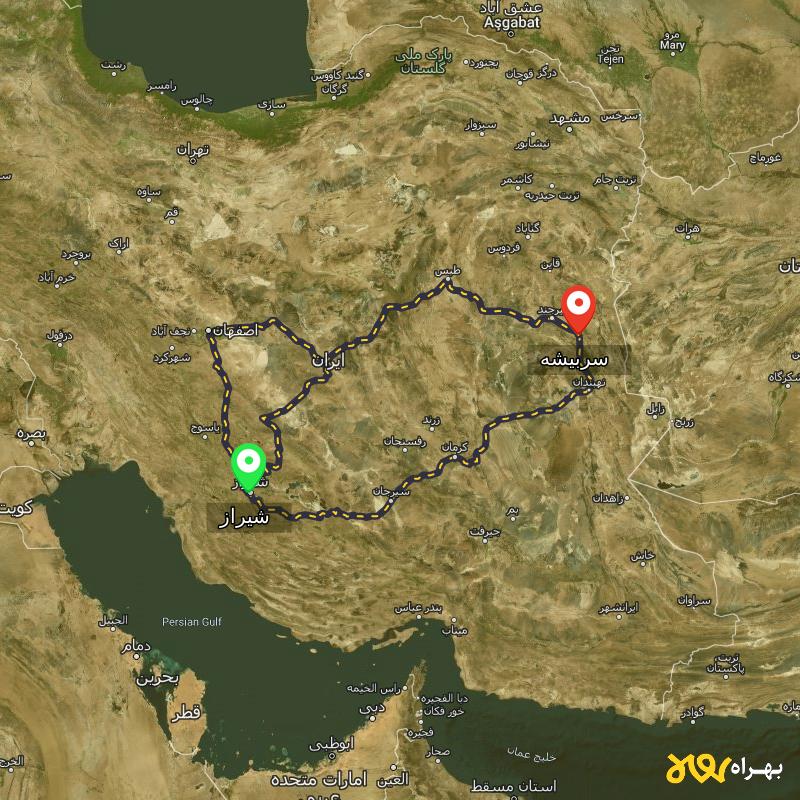 مسافت و فاصله سربیشه - خراسان جنوبی تا شیراز از ۳ مسیر - مرداد ۱۴۰۳