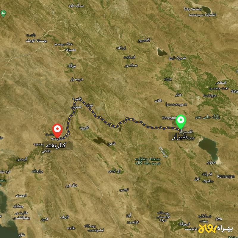 مسافت و فاصله کنارتخته - فارس تا شیراز - مسیریاب بهراه