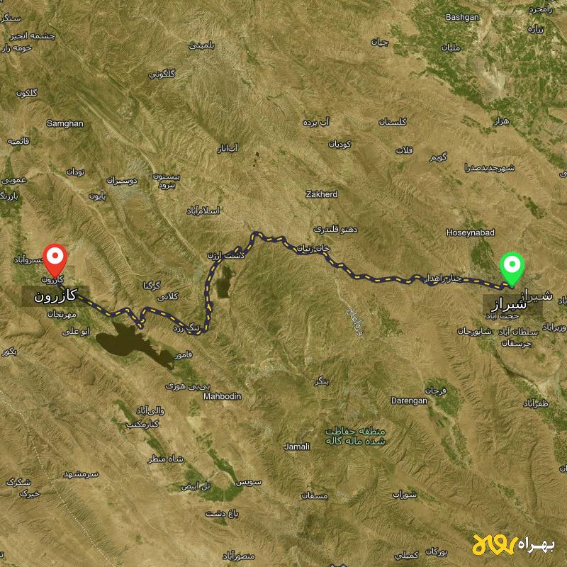مسافت و فاصله کازرون - فارس تا شیراز - اردیبهشت ۱۴۰۳