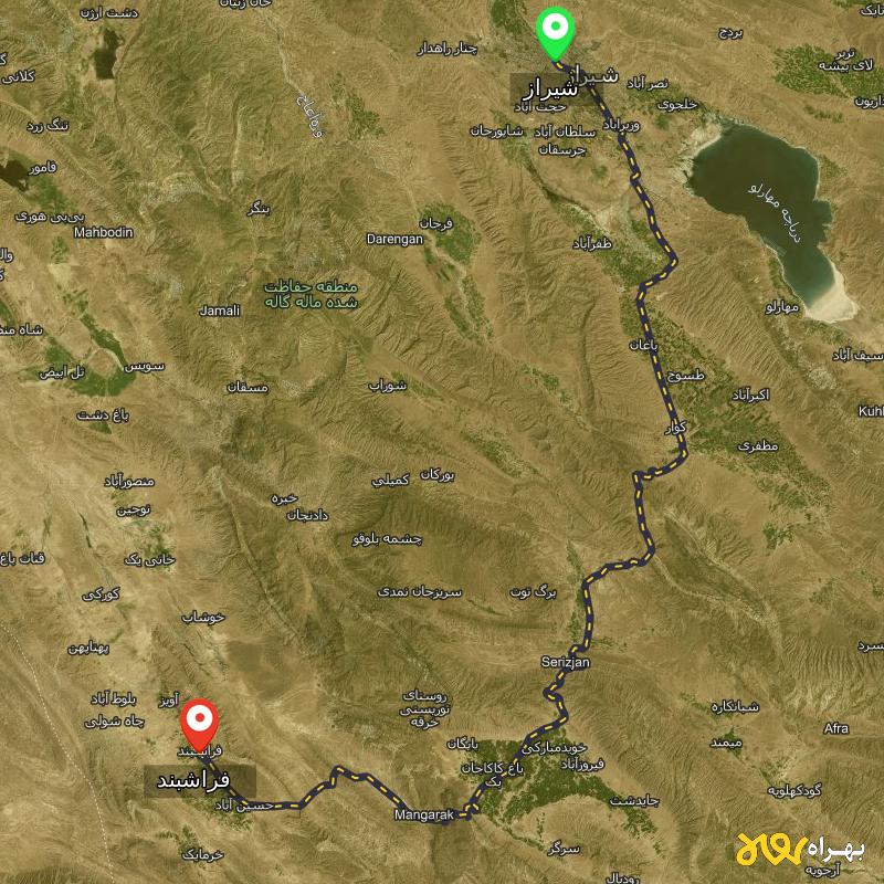 مسافت و فاصله فراشبند - فارس تا شیراز - مسیریاب بهراه