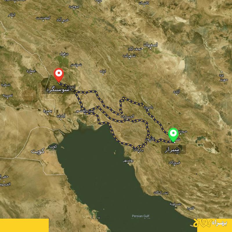 مسافت و فاصله سوسنگرد - خوزستان تا شیراز از ۳ مسیر - مرداد ۱۴۰۳