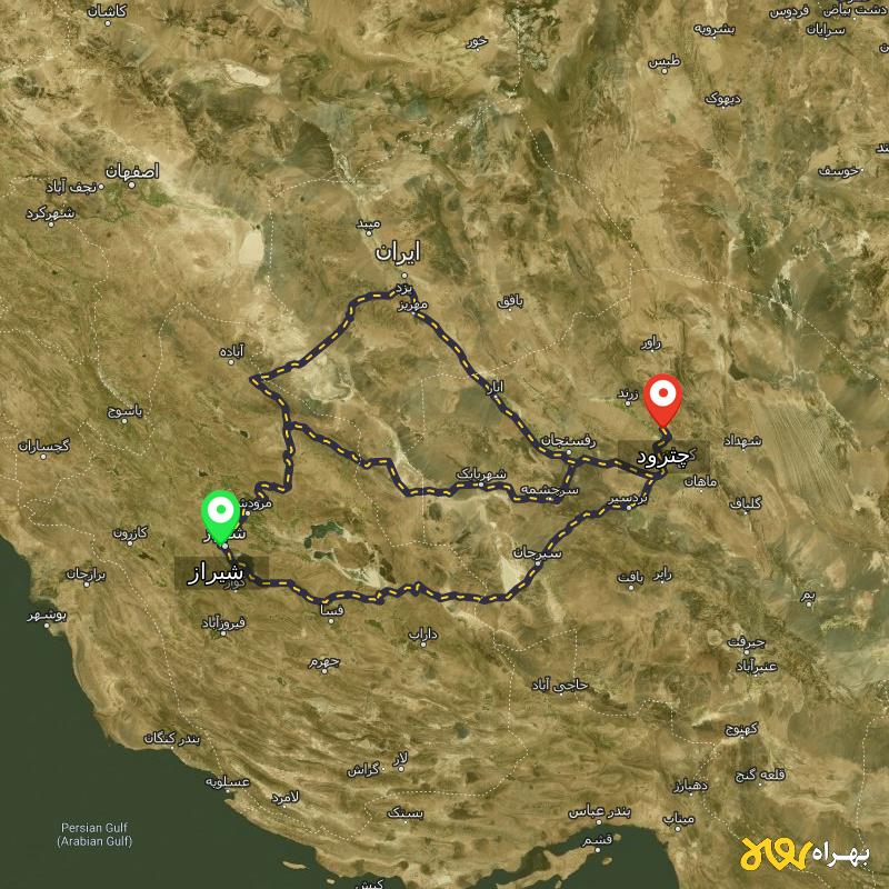 مسافت و فاصله چترود - کرمان تا شیراز از ۳ مسیر - مرداد ۱۴۰۳