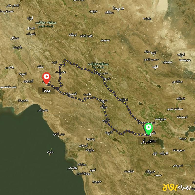 مسافت و فاصله دهستان بهبهان - خوزستان تا شیراز از ۲ مسیر - مرداد ۱۴۰۳