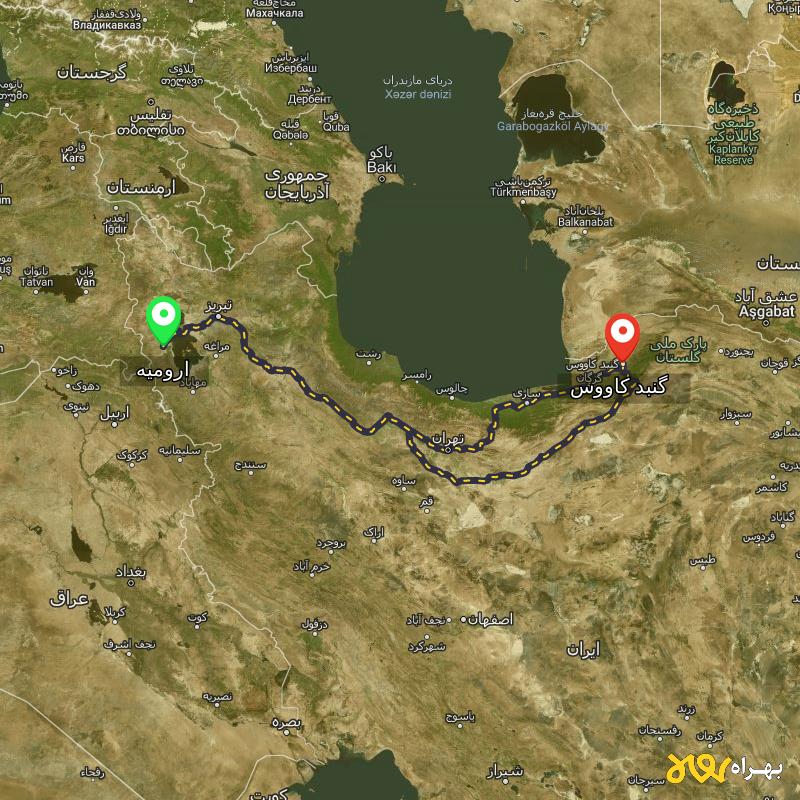 مسافت و فاصله گنبد کاووس - گلستان تا ارومیه از ۲ مسیر - اردیبهشت ۱۴۰۳