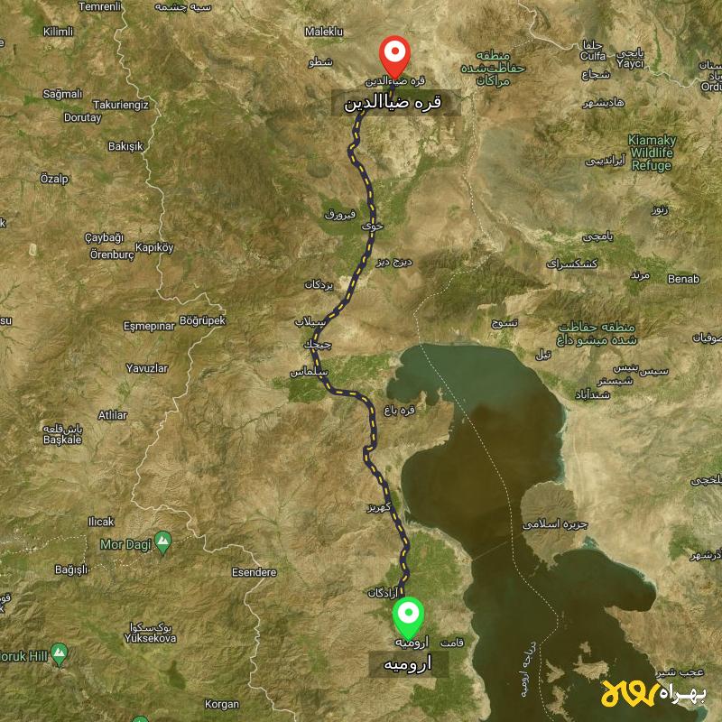 مسافت و فاصله قره ضیاالدین - آذربایجان غربی تا ارومیه - مسیریاب بهراه