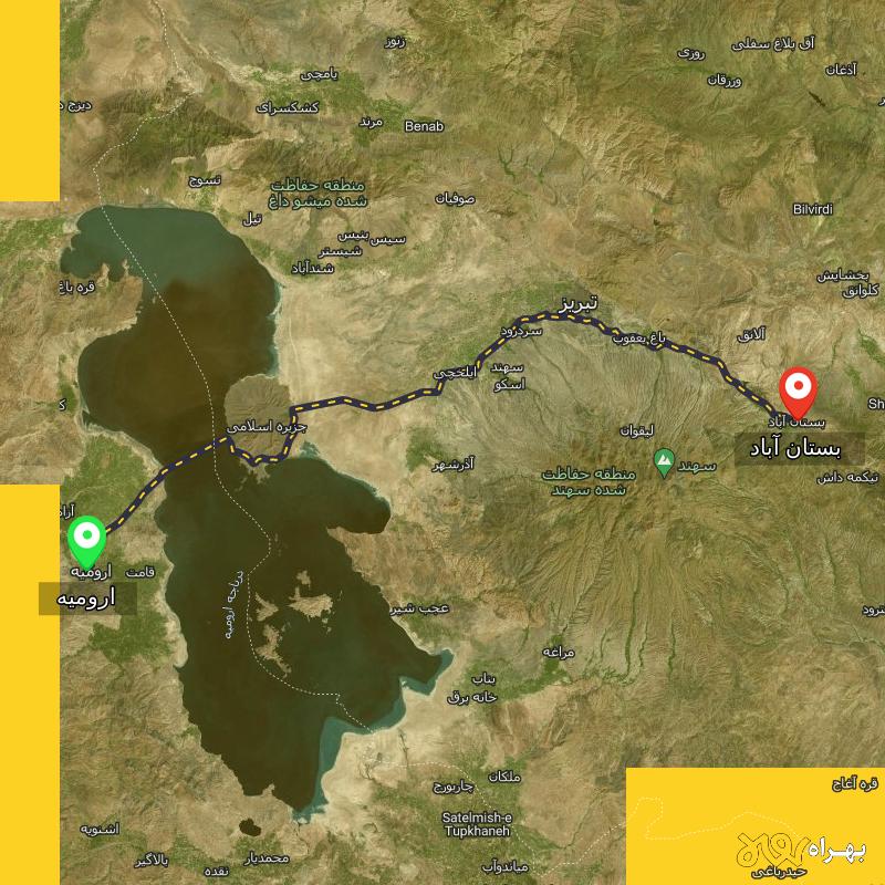 مسافت و فاصله بستان آباد - آذربایجان شرقی تا ارومیه - مسیریاب بهراه