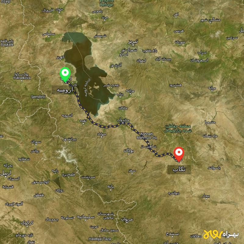 مسافت و فاصله تکاب - آذربایجان غربی تا ارومیه - مسیریاب بهراه