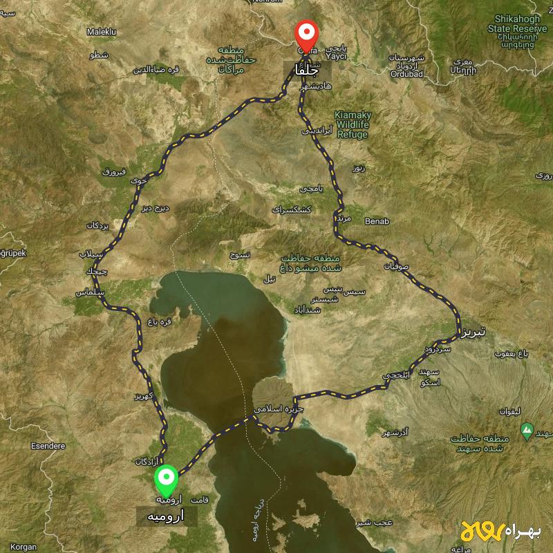مسافت و فاصله جلفا - آذربایجان شرقی تا ارومیه از ۲ مسیر - مرداد ۱۴۰۳