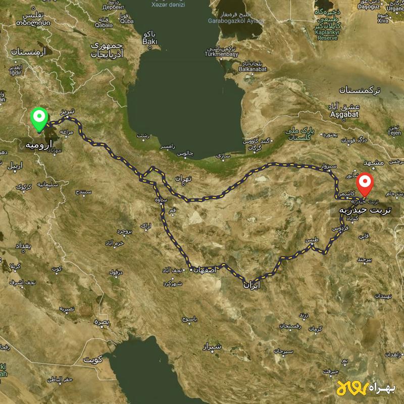 مسافت و فاصله تربت حیدریه - خراسان رضوی تا ارومیه از ۲ مسیر - آذر ۱۴۰۳