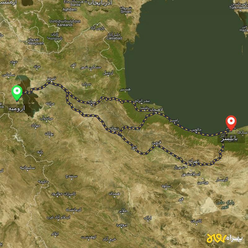 مسافت و فاصله بابلسر - مازندران تا ارومیه از 3 مسیر - مسیریاب بهراه