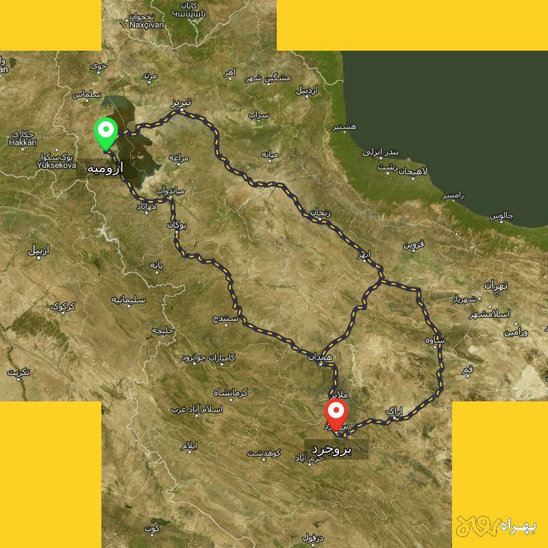 مسافت و فاصله بروجرد تا ارومیه از ۳ مسیر - اردیبهشت ۱۴۰۳