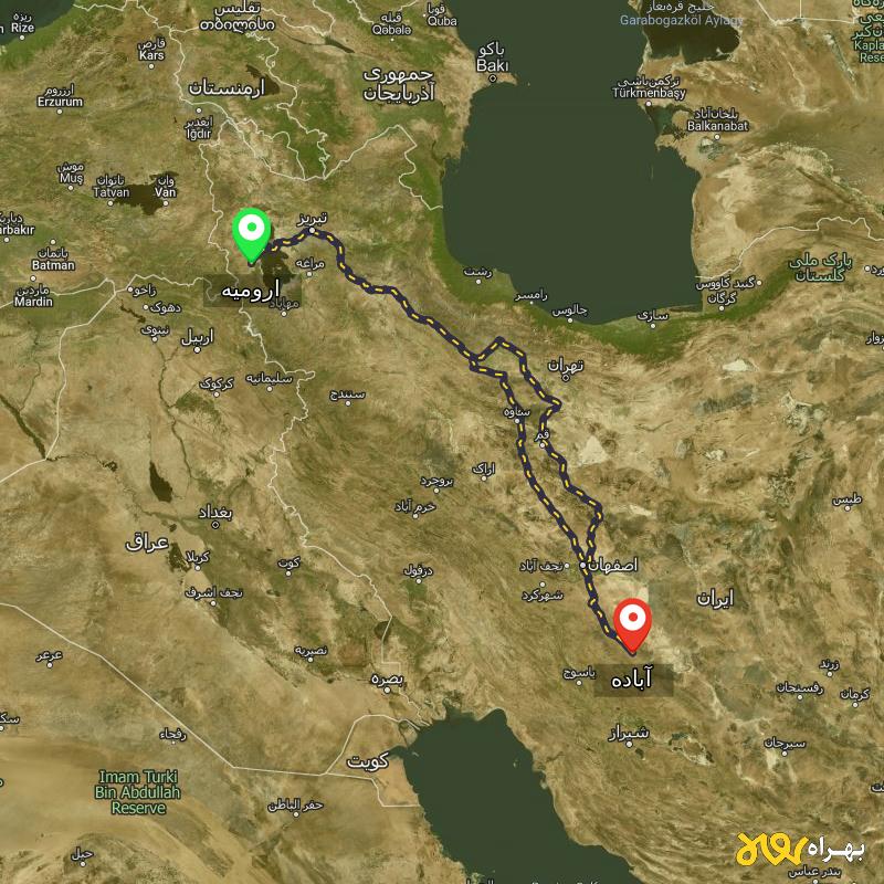 مسافت و فاصله آباده - فارس تا ارومیه از ۲ مسیر - مرداد ۱۴۰۳