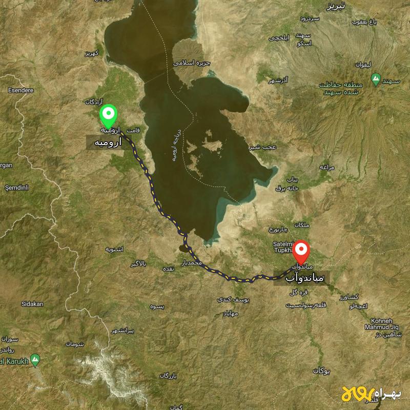 مسافت و فاصله میاندوآب - آذربایجان غربی تا ارومیه - مسیریاب بهراه