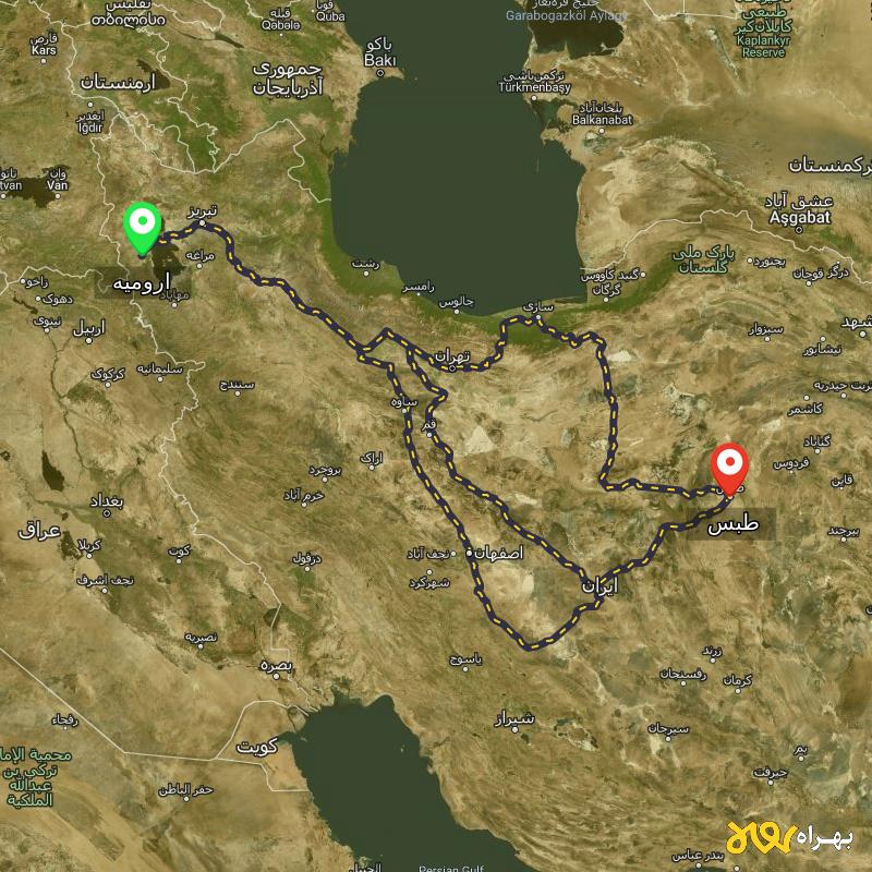 مسافت و فاصله طبس - خراسان جنوبی تا ارومیه از ۳ مسیر - آذر ۱۴۰۳