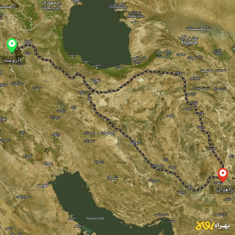 مسافت و فاصله زاهدان تا ارومیه از ۲ مسیر - اردیبهشت ۱۴۰۳