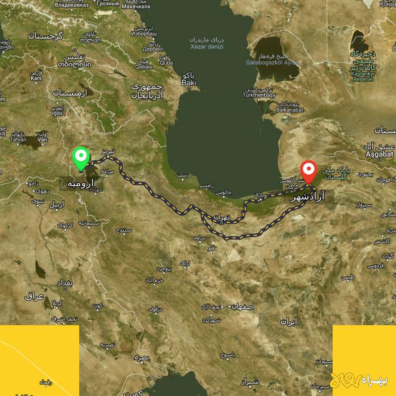 مسافت و فاصله آزادشهر - گلستان تا ارومیه از ۲ مسیر - دی ۱۴۰۳