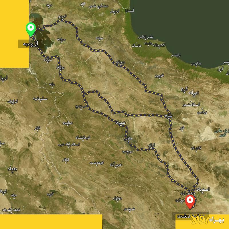 مسافت و فاصله سفید دشت - چهارمحال و بختیاری تا ارومیه از ۳ مسیر - آذر ۱۴۰۳
