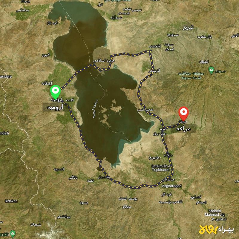 مسافت و فاصله مراغه - آذربایجان شرقی تا ارومیه از ۲ مسیر - اردیبهشت ۱۴۰۳