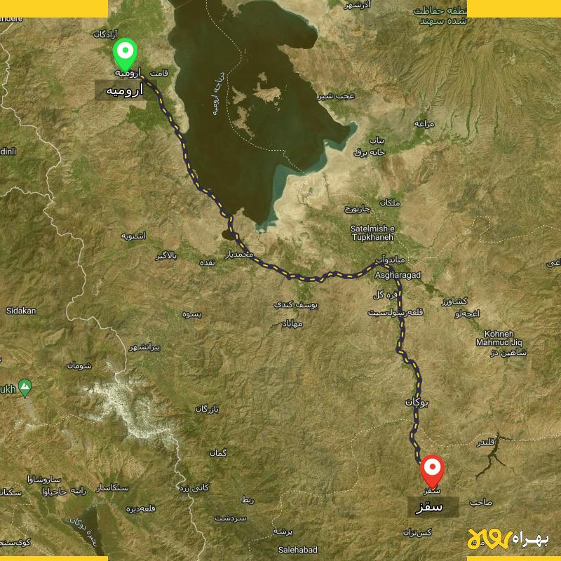 مسافت و فاصله سقز - کردستان تا ارومیه - مرداد ۱۴۰۳