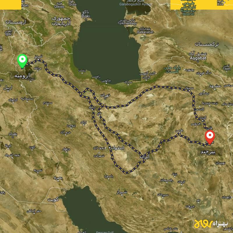 مسافت و فاصله بیرجند تا ارومیه از ۳ مسیر - مرداد ۱۴۰۳