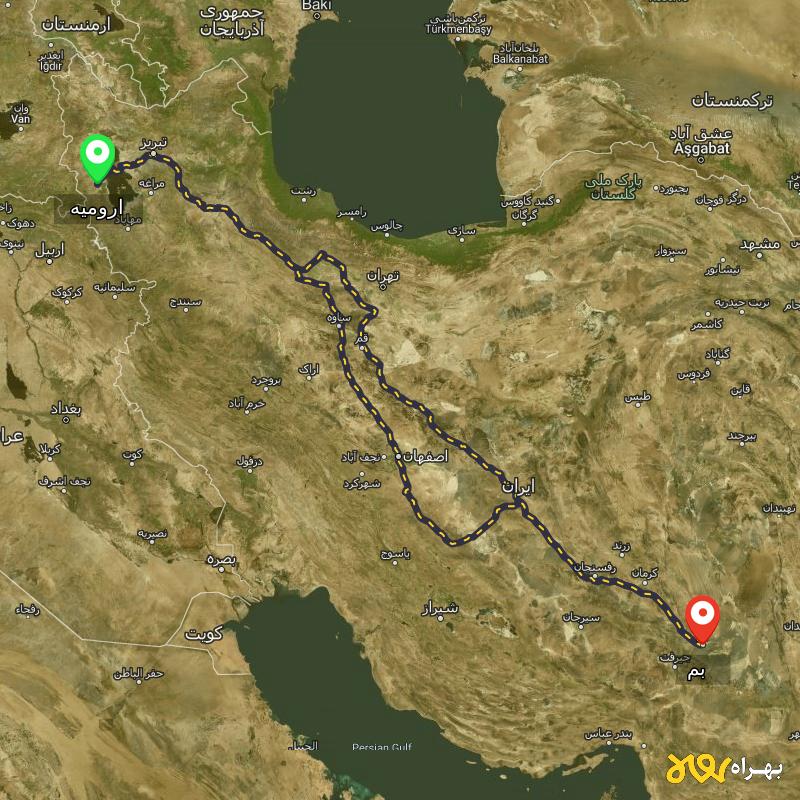 مسافت و فاصله بم تا ارومیه از ۲ مسیر - اردیبهشت ۱۴۰۳