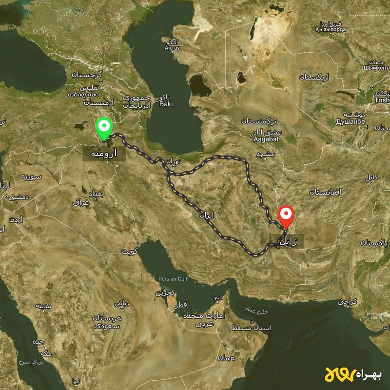 مسافت و فاصله زابل تا ارومیه از ۲ مسیر - اردیبهشت ۱۴۰۳
