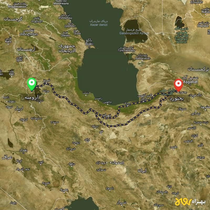 مسافت و فاصله بجنورد تا ارومیه از ۲ مسیر - اردیبهشت ۱۴۰۳