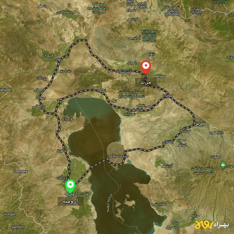 مسافت و فاصله مرند - آذربایجان شرقی تا ارومیه از ۳ مسیر - اردیبهشت ۱۴۰۳