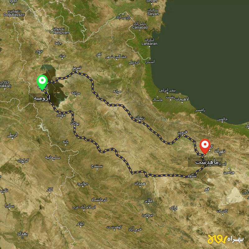 مسافت و فاصله ماهدشت - البرز تا ارومیه از ۲ مسیر - مرداد ۱۴۰۳