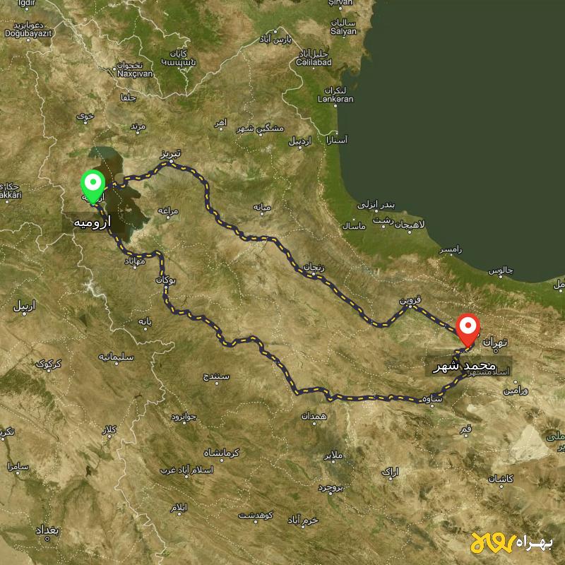 مسافت و فاصله محمد شهر - البرز تا ارومیه از ۲ مسیر - دی ۱۴۰۳