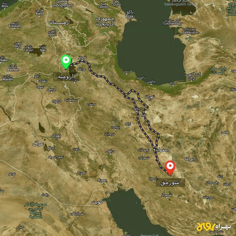 مسافت و فاصله سورمق - فارس تا ارومیه از ۲ مسیر - مرداد ۱۴۰۳