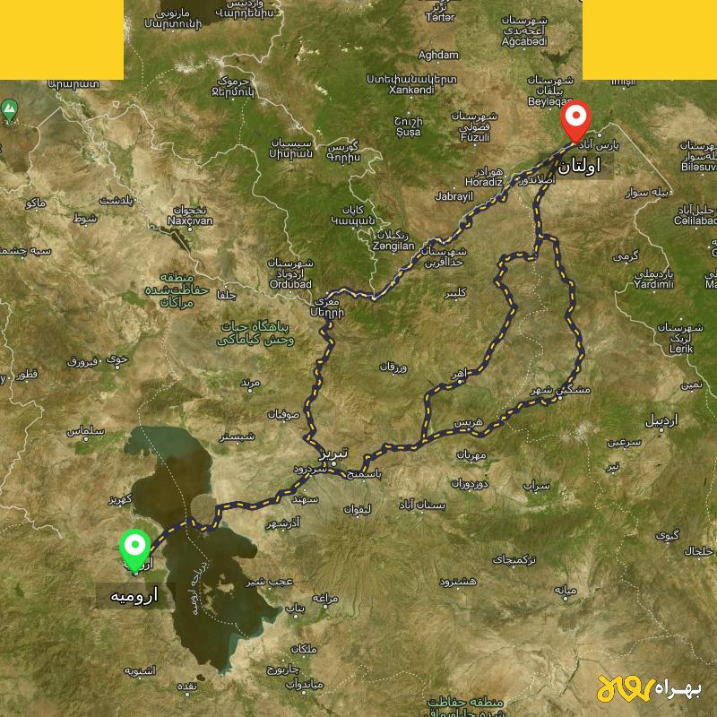 مسافت و فاصله اولتان - اردبیل تا ارومیه از ۳ مسیر - مهر ۱۴۰۳